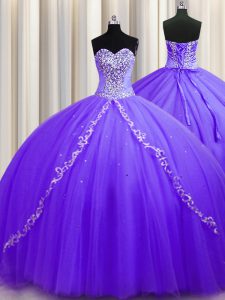 Lavender Sweetheart Lace Up Beading 15 Quinceanera Dress Sweep Train Sleeveless