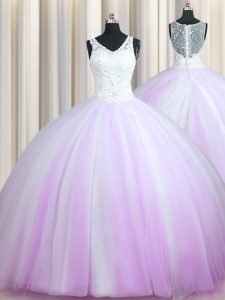 Eye-catching Zipper Up Lilac Zipper Quinceanera Gown Beading Sleeveless With Brush Train