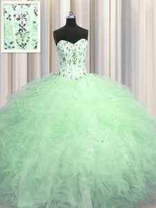 Visible Boning Floor Length Apple Green Sweet 16 Dresses Sweetheart Sleeveless Lace Up