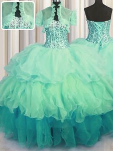 Latest Visible Boning Bling-bling Floor Length Ball Gowns Sleeveless Multi-color Quince Ball Gowns Lace Up