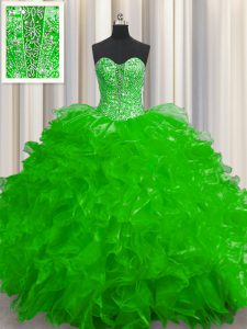 See Through Ball Gowns Ball Gown Prom Dress Sweetheart Organza Sleeveless Floor Length Lace Up