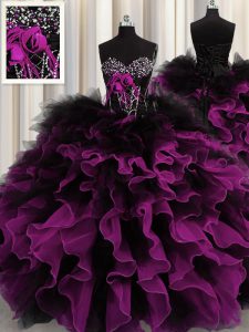 Multi-color Lace Up Sweetheart Beading and Ruffles Quinceanera Dress Organza and Tulle Sleeveless