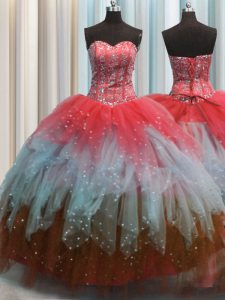 Enchanting Visible Boning Floor Length Multi-color Vestidos de Quinceanera Sweetheart Sleeveless Lace Up