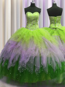 Visible Boning Multi-color Sleeveless Tulle Lace Up 15 Quinceanera Dress for Military Ball and Sweet 16 and Quinceanera