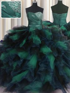 Multi-color Ball Gowns Organza and Tulle Sweetheart Sleeveless Beading and Ruffles Floor Length Lace Up Quinceanera Dresses
