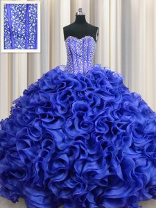 Glittering Visible Boning Royal Blue Sleeveless Floor Length Beading and Ruffles Lace Up Quinceanera Gown