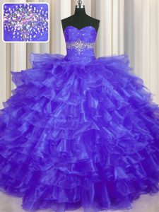 Dazzling Ruffled Layers Purple Sleeveless Organza Lace Up 15th Birthday Dress for Military Ball and Sweet 16 and Quinceanera