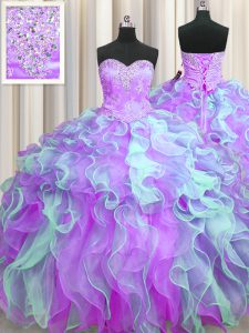 Custom Designed Sleeveless Beading and Appliques and Ruffles Lace Up Sweet 16 Quinceanera Dress