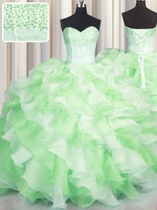 High Quality Visible Boning Two Tone Floor Length Multi-color 15th Birthday Dress Sweetheart Sleeveless Lace Up