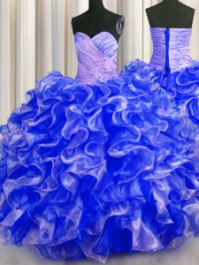 Sexy Royal Blue Sleeveless Beading and Ruffles Floor Length Quinceanera Gown