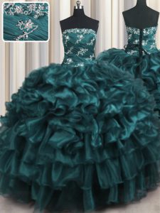 Ruffled Layers Navy Blue Sleeveless Organza Lace Up Sweet 16 Dress for Military Ball and Sweet 16 and Quinceanera
