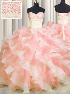 Custom Design Visible Boning Two Tone Floor Length Multi-color 15 Quinceanera Dress Sweetheart Sleeveless Lace Up