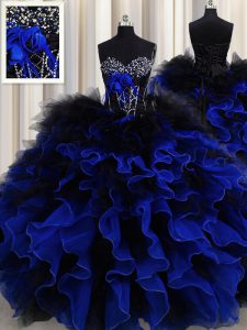 Superior Floor Length Blue And Black Quinceanera Gowns Sweetheart Sleeveless Lace Up