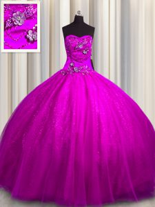 Sequined Sleeveless Beading and Appliques Lace Up Quinceanera Dress