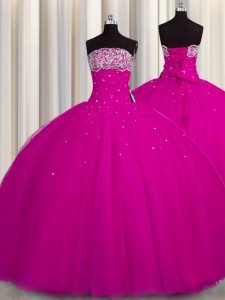 Puffy Skirt Strapless Sleeveless Tulle Quinceanera Dresses Beading and Sequins Lace Up