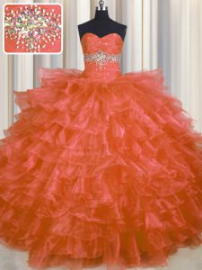 Ruffled Layers Ball Gowns Sweet 16 Dresses Orange Red Sweetheart Organza Sleeveless Floor Length Lace Up
