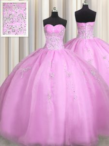 Super Lilac Sleeveless Organza Lace Up Sweet 16 Dresses for Military Ball and Sweet 16 and Quinceanera