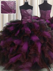 Sweetheart Sleeveless Quinceanera Dresses Floor Length Beading and Ruffles and Ruffled Layers Multi-color Organza and Tulle