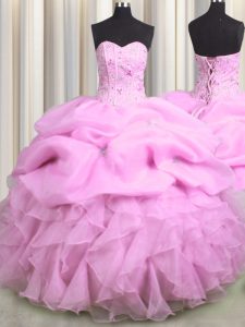 Pick Ups Visible Boning Floor Length Lilac Quinceanera Dresses Sweetheart Sleeveless Lace Up