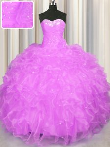 Chic Lilac Sweetheart Lace Up Beading and Ruffles Sweet 16 Quinceanera Dress Sleeveless