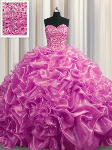Pick Ups Court Train Ball Gowns Ball Gown Prom Dress Lilac Sweetheart Organza Sleeveless With Train Lace Up