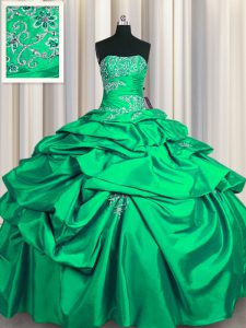 Beauteous Floor Length Lace Up Vestidos de Quinceanera Turquoise for Military Ball and Sweet 16 and Quinceanera with Appliques and Pick Ups