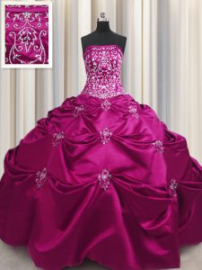 Delicate Beading and Appliques and Embroidery Sweet 16 Quinceanera Dress Fuchsia Lace Up Sleeveless Floor Length