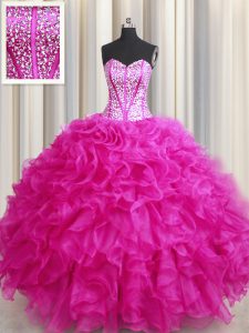 Sweet Visible Boning Bling-bling Sleeveless Beading and Ruffles Lace Up Sweet 16 Quinceanera Dress