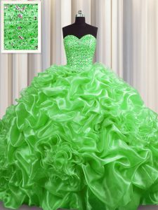 Classical With Train Lace Up Sweet 16 Dress for Military Ball and Sweet 16 and Quinceanera with Beading and Pick Ups Court Train