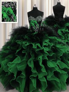 Multi-color Sweetheart Neckline Beading and Ruffles 15th Birthday Dress Sleeveless Lace Up