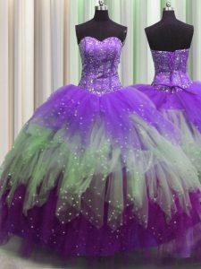 Visible Boning Floor Length Multi-color Sweet 16 Dresses Sweetheart Sleeveless Lace Up
