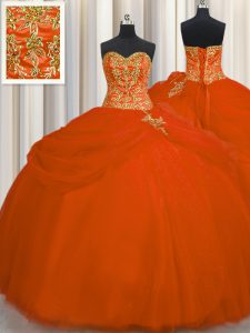 Sweet Sweetheart Sleeveless Lace Up 15 Quinceanera Dress Orange Red Tulle