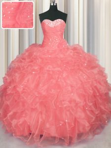 Cute Floor Length Watermelon Red Sweet 16 Quinceanera Dress Sweetheart Sleeveless Lace Up