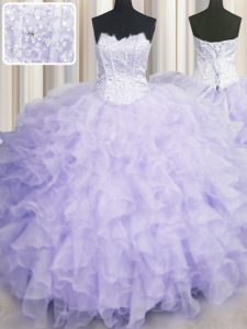 Hot Sale Lavender Scalloped Neckline Beading and Ruffles Ball Gown Prom Dress Sleeveless Lace Up