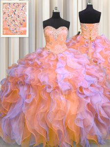 Luxury Sweetheart Sleeveless Lace Up Sweet 16 Dress Multi-color Organza
