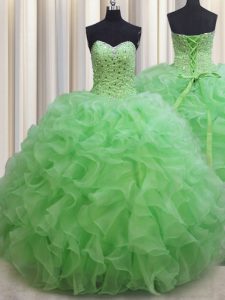 Smart Sleeveless Floor Length Beading and Ruffles Lace Up Quinceanera Gown with