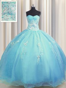 Zipper Up Baby Blue and Light Blue Zipper Sweetheart Beading and Appliques Quinceanera Dresses Organza Sleeveless