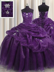 Sophisticated Sweetheart Sleeveless Lace Up 15th Birthday Dress Purple Organza and Taffeta