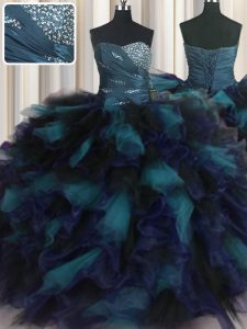 Captivating Organza and Tulle Sleeveless Floor Length 15 Quinceanera Dress and Beading and Ruffles