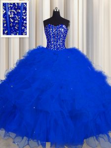 Visible Boning Floor Length Ball Gowns Sleeveless Royal Blue Ball Gown Prom Dress Lace Up