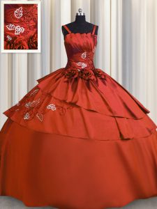 Rust Red Sleeveless Floor Length Beading and Embroidery Lace Up 15 Quinceanera Dress