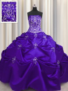 Super Purple Lace Up Sweet 16 Dress Beading and Appliques and Embroidery Sleeveless Floor Length