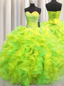 Low Price Sweetheart Sleeveless Lace Up Sweet 16 Quinceanera Dress Multi-color Organza