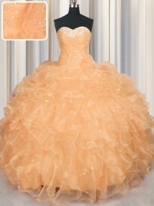 Stunning Floor Length Orange Quinceanera Gowns Sweetheart Sleeveless Lace Up