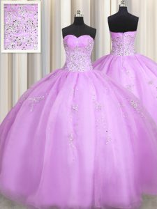 Shining Lilac Sleeveless Beading and Appliques Floor Length Quinceanera Dress