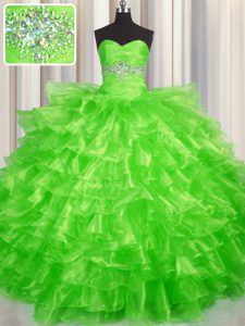Gorgeous Lace Up Vestidos de Quinceanera Beading and Ruffled Layers Sleeveless Floor Length