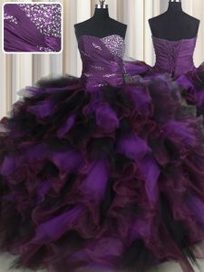 Classical Ruffled Sweetheart Sleeveless Lace Up Sweet 16 Dress Purple Organza and Tulle