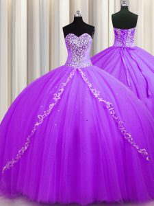 Decent Ball Gowns Sleeveless Purple Quinceanera Gowns Sweep Train Lace Up