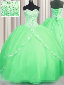 Unique Sleeveless Brush Train Lace Up With Train Beading and Appliques Vestidos de Quinceanera