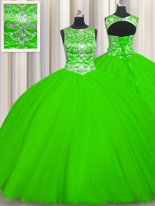 Fabulous Scoop Ball Gowns Beading 15 Quinceanera Dress Lace Up Tulle Sleeveless Floor Length